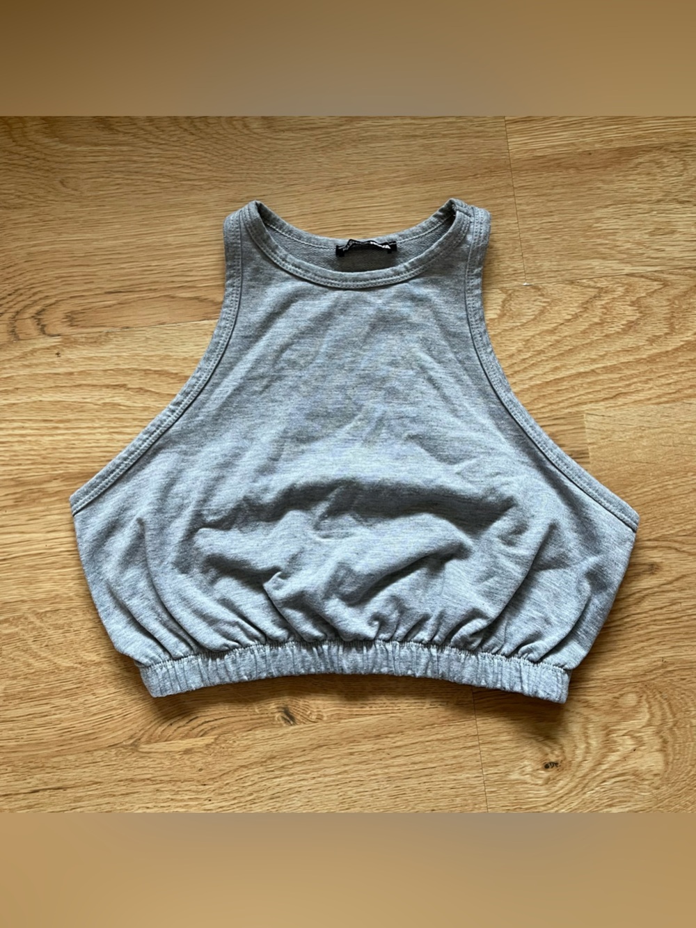 Fashion Nova Women's S Gray Cropped Racerback Tank Top Stretch Round Neck